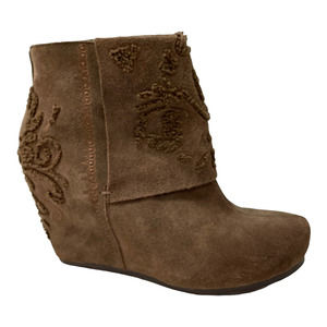 OTBT Ringold Suede Brown  Embellished Wedge Booties